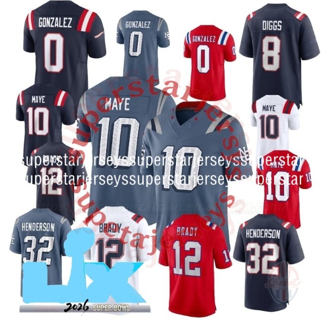 Custom Football Jersey Drake Maye Stefon Diggs Matthew Judon Christian Gonzalez Brady Mike Vrabel Campbell Gibson 2026 Super Blx New Arrivals In Stock