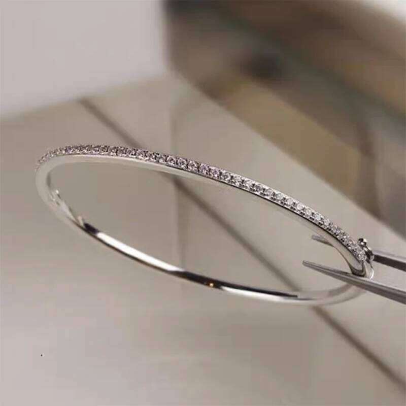 Quality Brand Pure 925 Sterling Silver For Women Gold Move Diamond Wedding Jewelry Around Rivet 6cm Bangle XJ260127