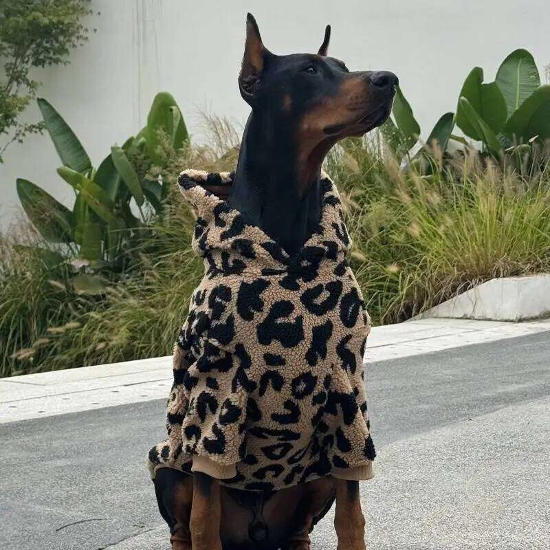 Fashion Leopard Hoodie Media Large Warm Fleece Dog Jacket Doberman Coats For Big Dogs ropa para perro