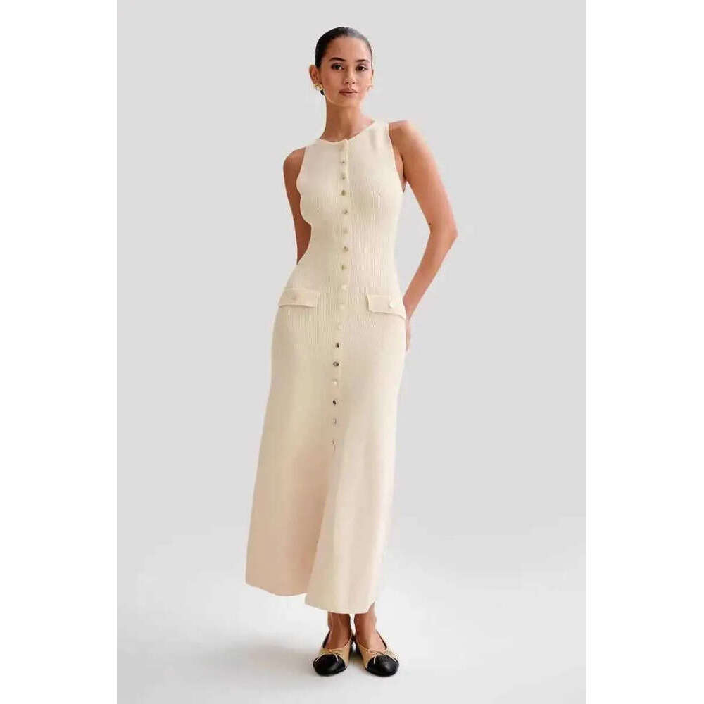 Sandro Dress For Woman V Neck Denim Patchwork Knitted Long Dress Designer Fashion Short Summer Dress Buttons Dresses 2025 Chic Office Lady Pockets Robes Dress 24B