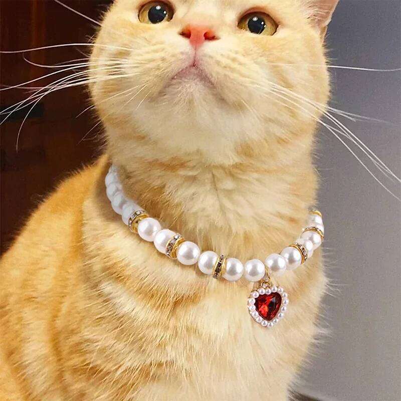 Party Pearl Collar Wedding Handmade Adjustable with Peach Heart Stone Pet Necklace Jewelry & Gift Dog Accessories pet supplies