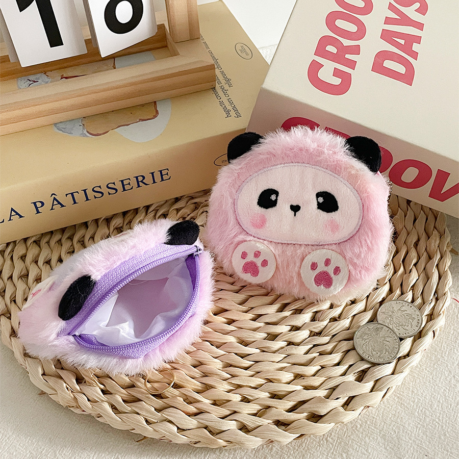Cute Gradient Panda Plush Purse Zipper Earphone Storage Wallet Pendant Children's Coin Bag