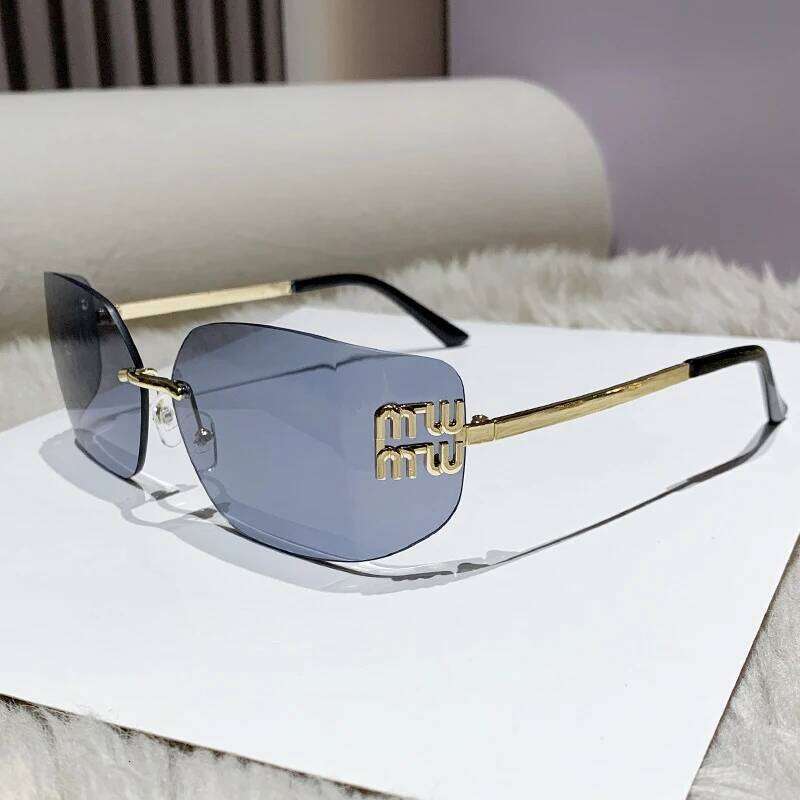 1pc Classic Sun Glasses Female Funky Metal Luxury Rimless Sunglasses Women Brand Rivets Rectangle Gradient Curved Shades Z260127
