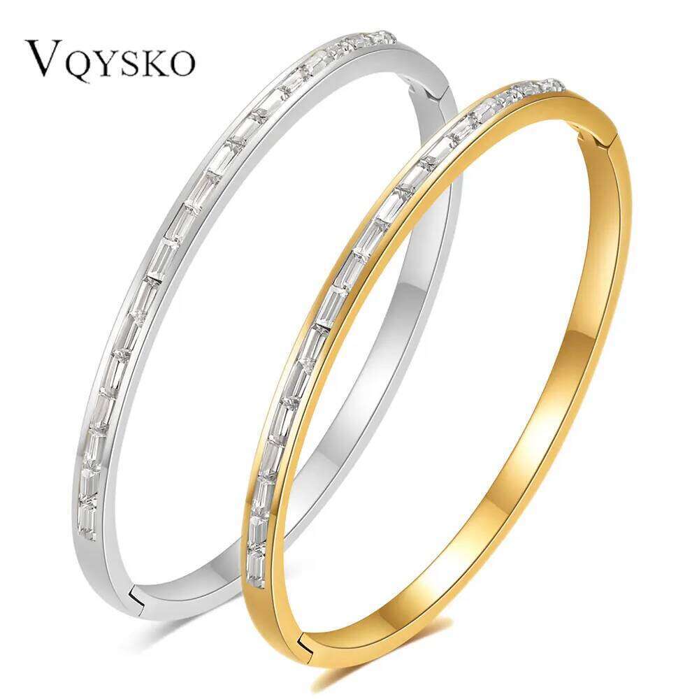 Fashion 4mm Open Stainless Steel Bracelet for Women Simple Luxury Zircon Bracelets Trendy Jewelry Girl Gifts Waterproof XJ260127
