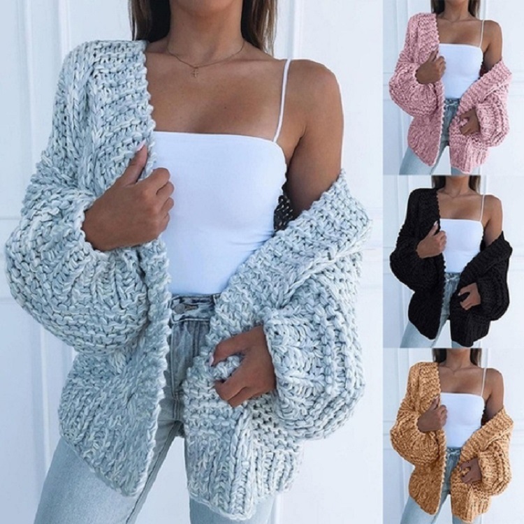 Twist Knitted Cardigan Women Thick Long Sleeve Elegant Solid Casual Sweater Autumn Loose Short Chic Outwear Coat Tops 250206