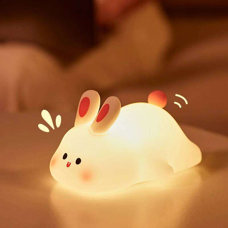 Big Face Cute Silicone Rabbit Cartoon Soft Lamp Touch Night Children Sleep Light Room Decoration Gift Z260127