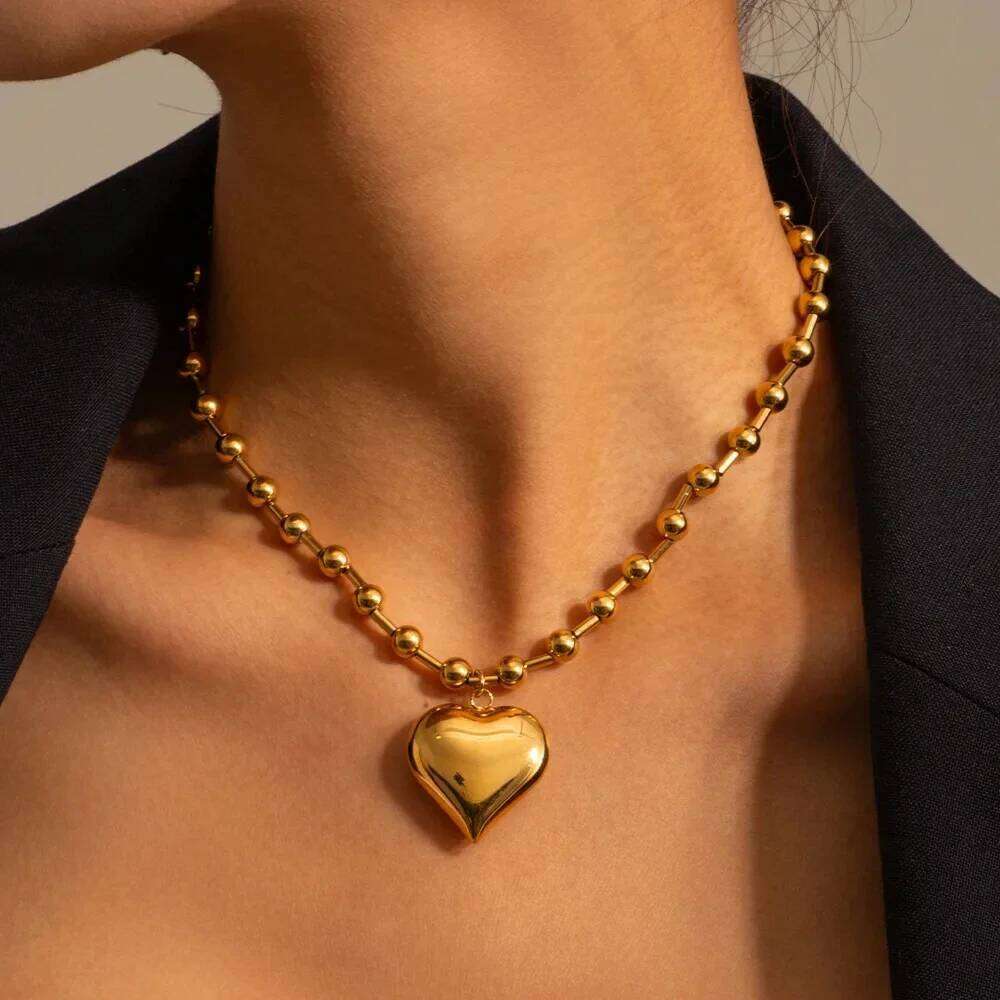 3/6/8mm Ball Necklaces Stainless Steel For Women Gold/Silver Color Metal Big Bead Chain Choker Men Jewelry Accessories 26W01127