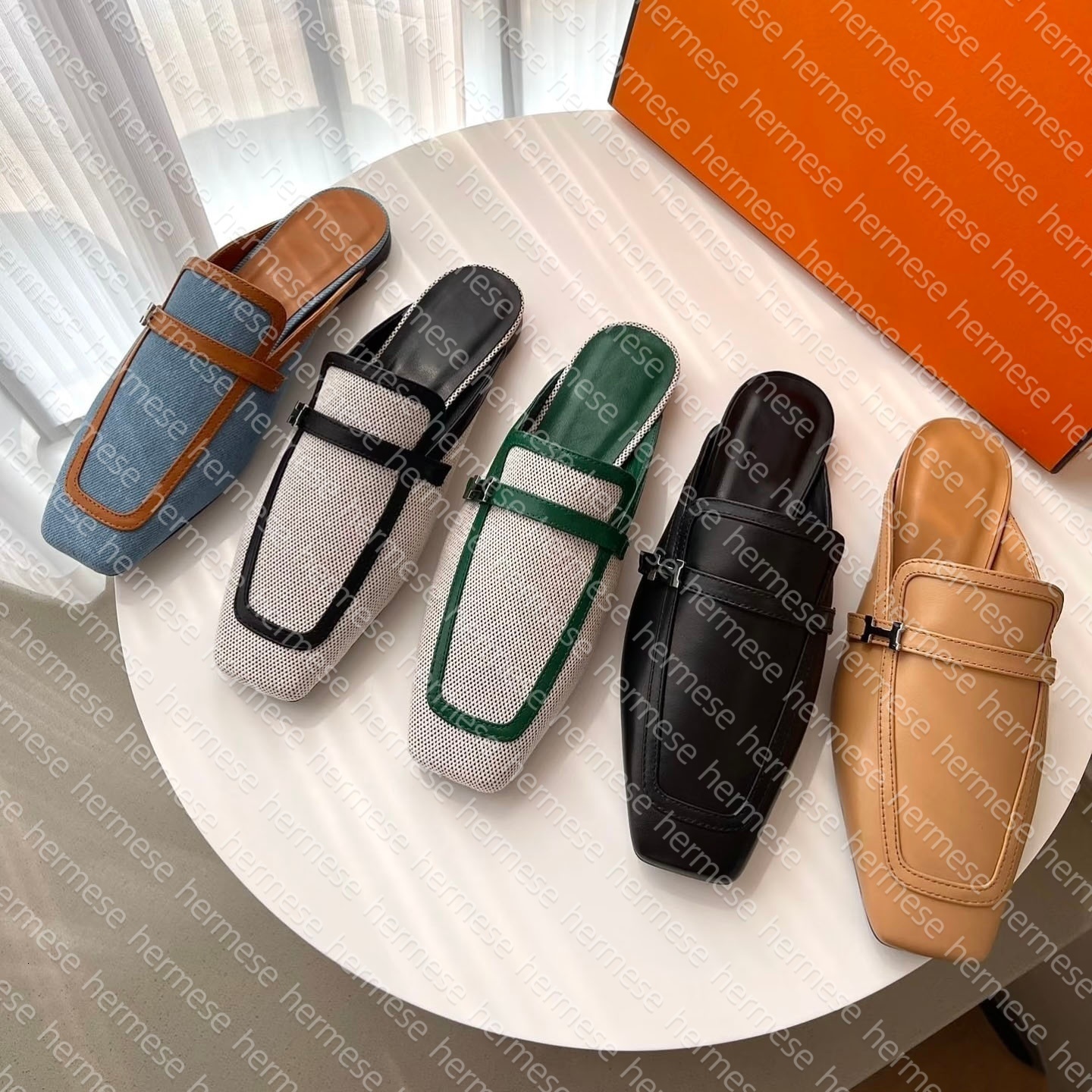 Designer Oz Mule Slippers Flat Leather sandals Groupie Mules Kelly Mules Loafers H Sandals Classic Kelly Metal Buckle Dress Shoes Flats Mules Slippers size 35-42