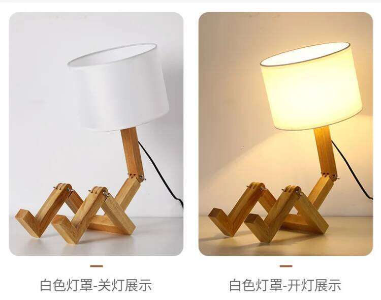 Wooden Robot Shape Creative Table Indoor Study Fashion Reading Desk Lamp Nordic Modern Desktop Decorative Night Light Z260127