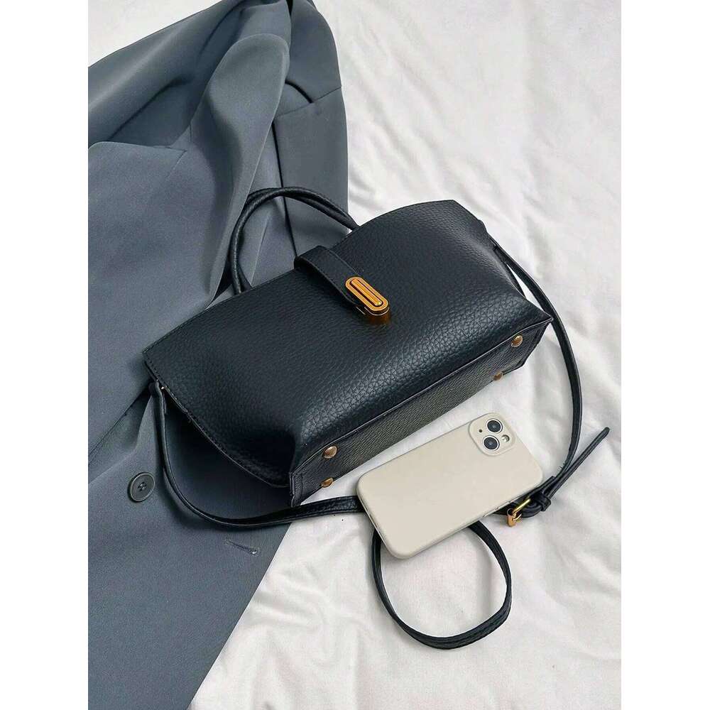 Black Lychee Pattern Handbag Crossbody Single Shoulder Mother-Daughter Bag Set Fashionable Women's Accessory