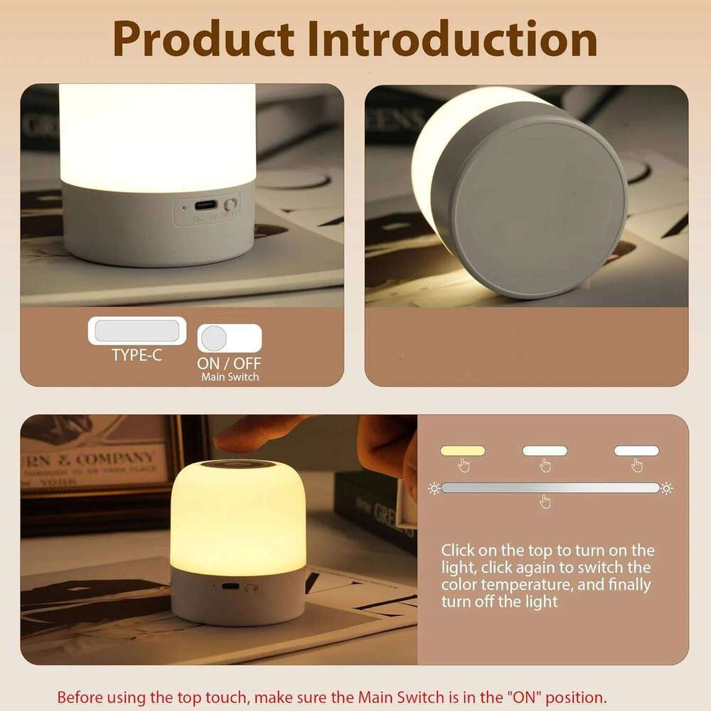 1pcPortable Baby Light,3 Colours Egg Nursery,Rechargeable Night Light for Kids,Small Cordless Table&Bedside Lamp Z260127