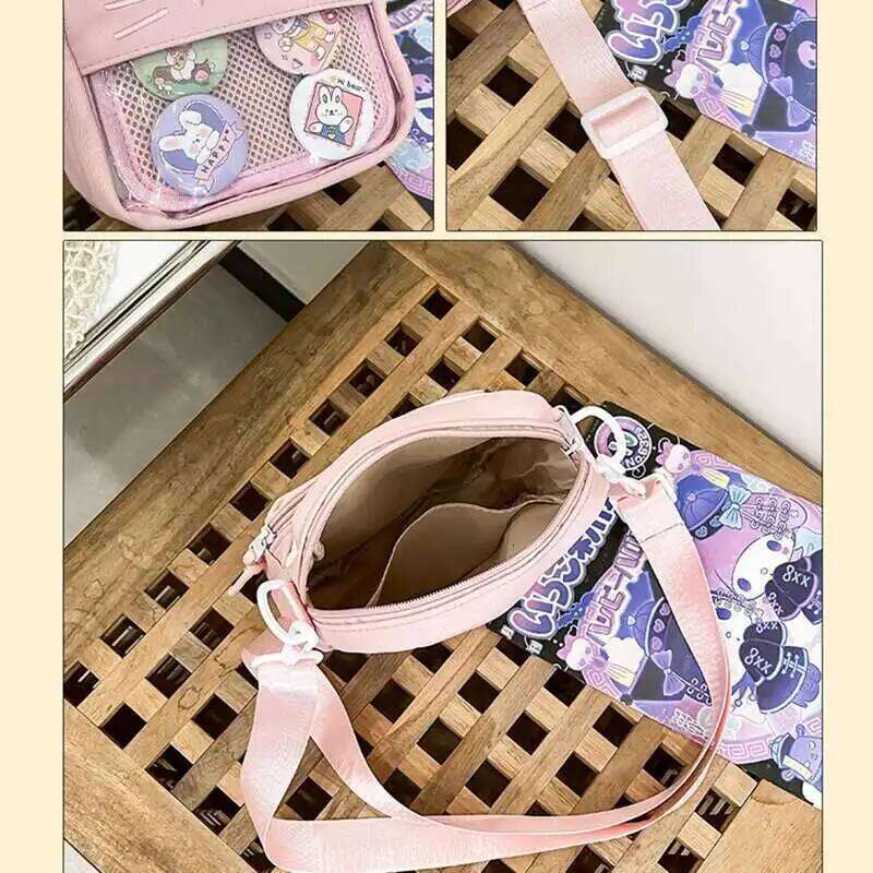 Y2K Cute Cartoon Cat Ita Shoulder Bags Mini Women Casual Crossbody Bag Kawaii Girls Transparent Pocket DIY Display Nylon Handbag