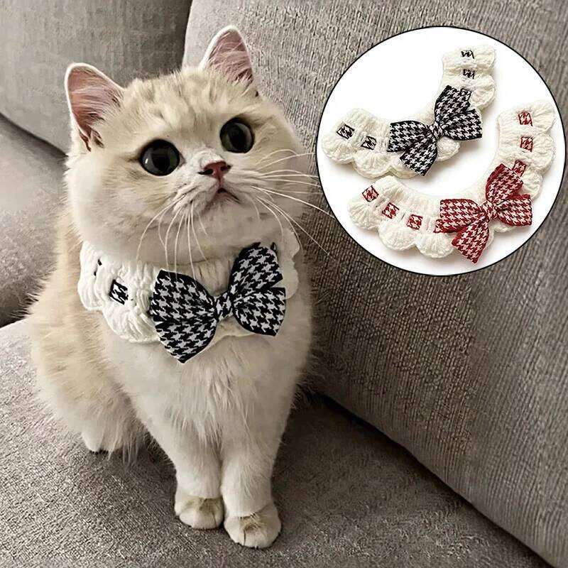 Crocheted Cute Cat Wool Bowtie Collar Bow Pet Bib for & Cats Kitten and Small Dogs Puppies Tie Accessories pet supplies
