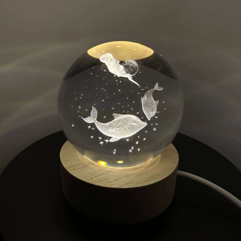 1pc Ball Night Light - Magical Ocean Glow with LED Illumination Soothing Sea Theme Decor Glowing Dolphin Crystal Z260127