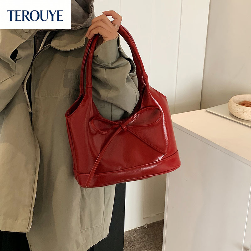 TEROUYE autumn and winter new Korean bag style niche design bow elegant retro fashion handbag women's shoulder bag
