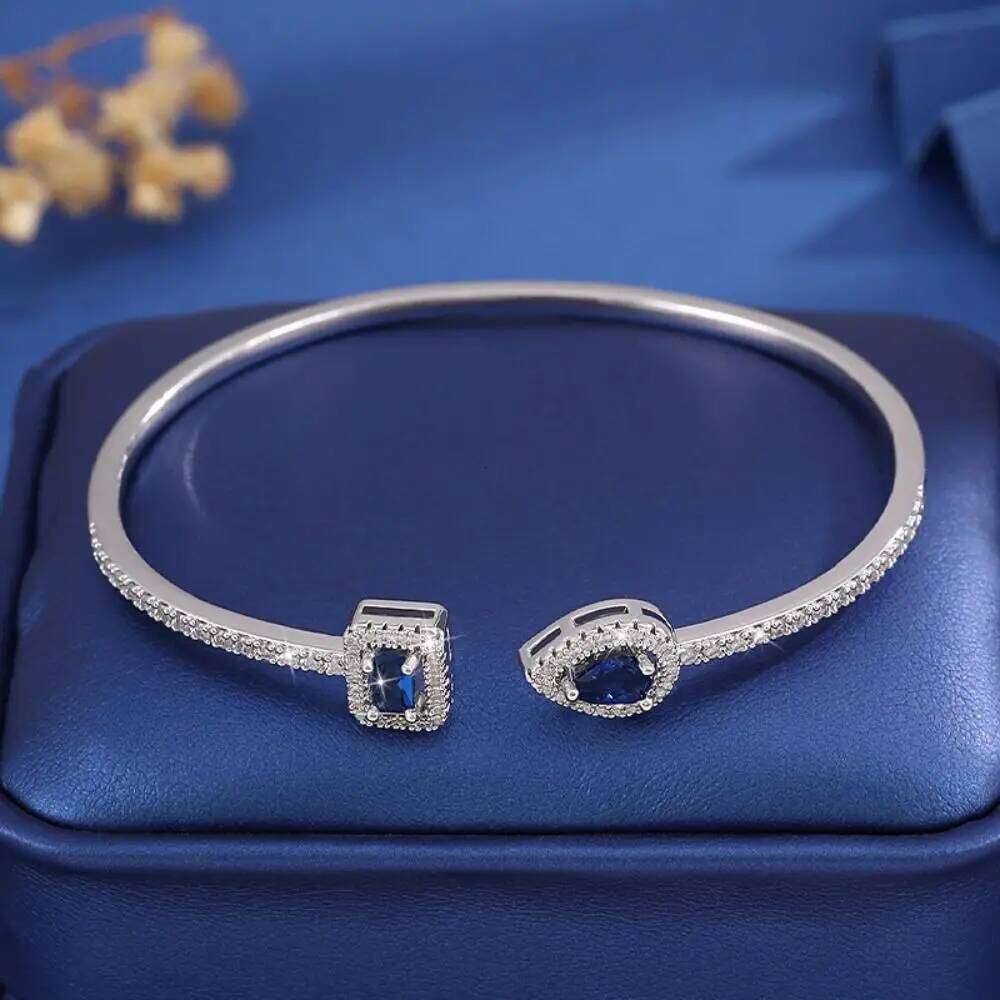 Jewelry Cubic Zirconia Cuff Bracelet Waterproof Handmade Luxury Geometry High-end Korean Style Adjustable Open Bangle XJ260127