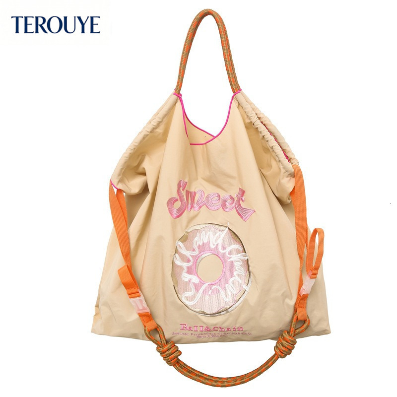 TEROUYE Autumn and winter new Japanese style niche embroidery shopping bag nylon fashionable simple style handbag women's shoulder bag