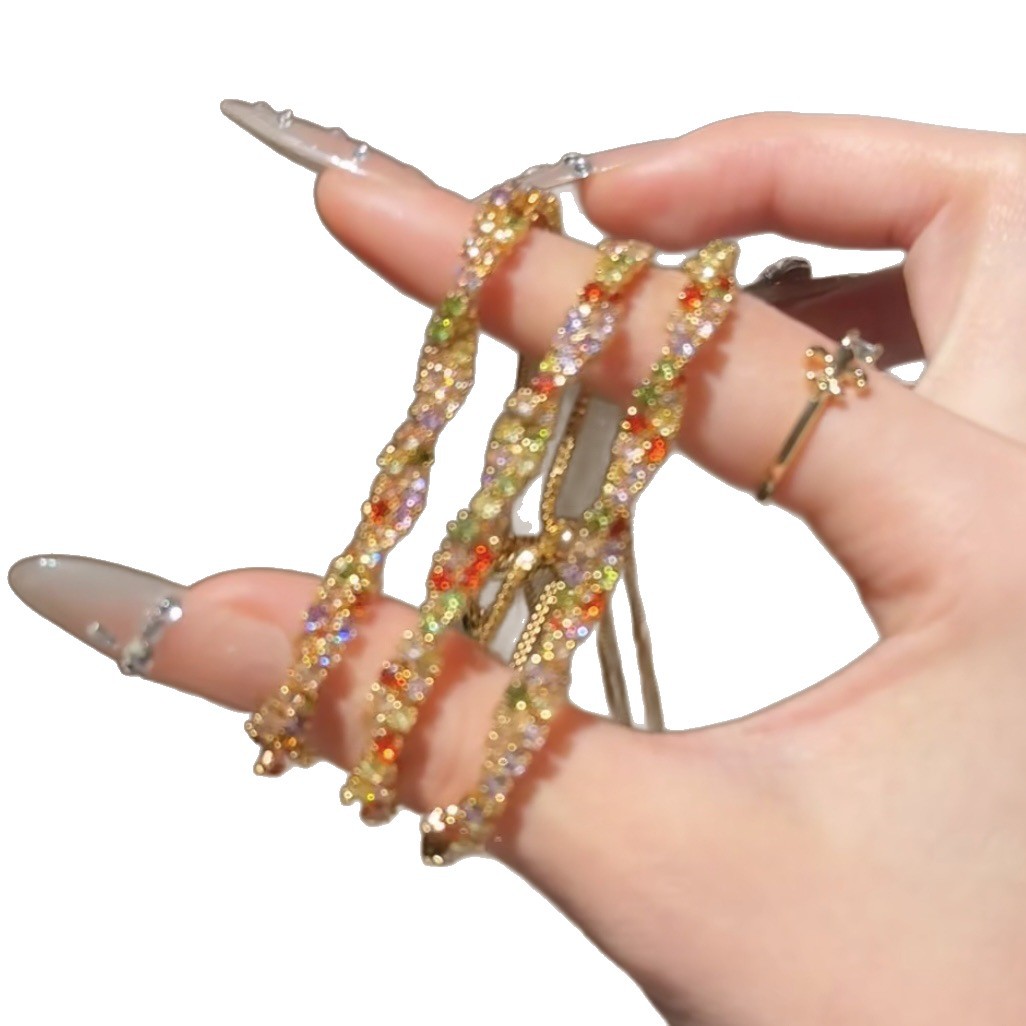 Colorful Zircon Inlaid Pull-out Bracelet Fashion Versatile Light Luxury Style Elegant Temperament Design Sense Women's Jewelry - view 6