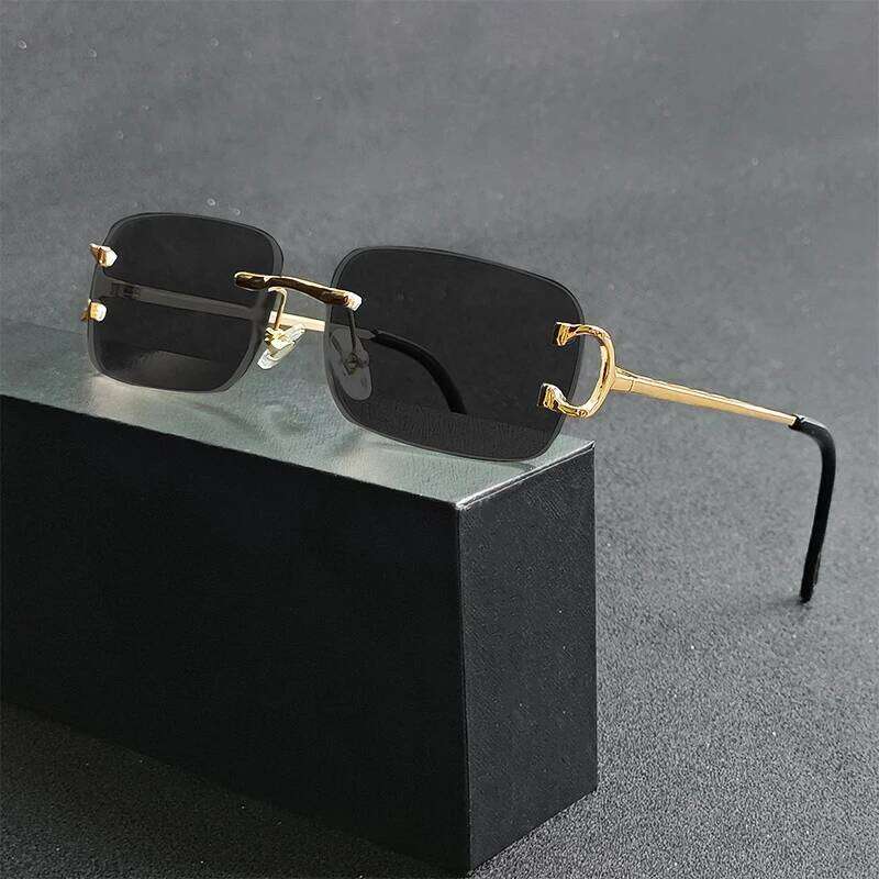 HBK Retro Rimless Sunglasses For Women Men Small Square Gold Frame Brand Design Tea Shades Rectangle UV400 Zonnebril Eyewear Z260127