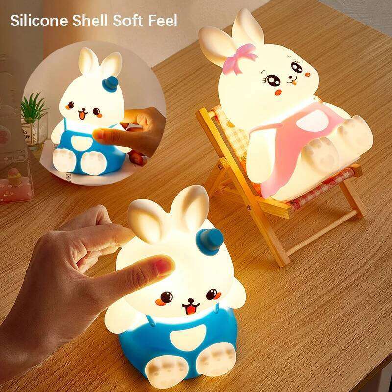Cute Kids Night Lights 5 Colour Changing LED Silicone Rabbit Lamp with Battery, for Nursery Children Baby Camping Home Decor Z260127