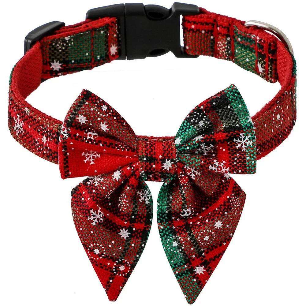 Christmas Snowflake Bow Cotton Collars Puppy Pet Cat Accessories Dog Collar for Small Large Dogs pet & supplies