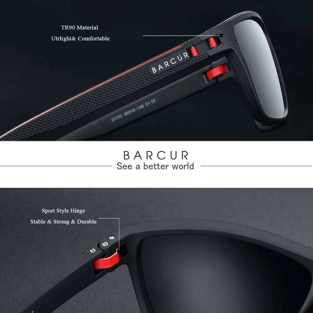 BARCUR Design TR90 Sunglasses Men Polarized Light Weight Sports Sun Glasses Women Eyewear Accessory Oculos UVAB Protection Z260127