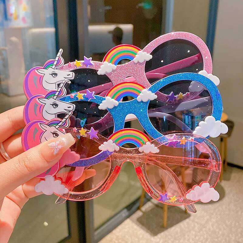 KLASSNUM Children's Cartoon Unicorn Sunglasses Kids Boys Girls Cute Rainbow Sun Glasses Prop Birthday Party Decoration Z260127