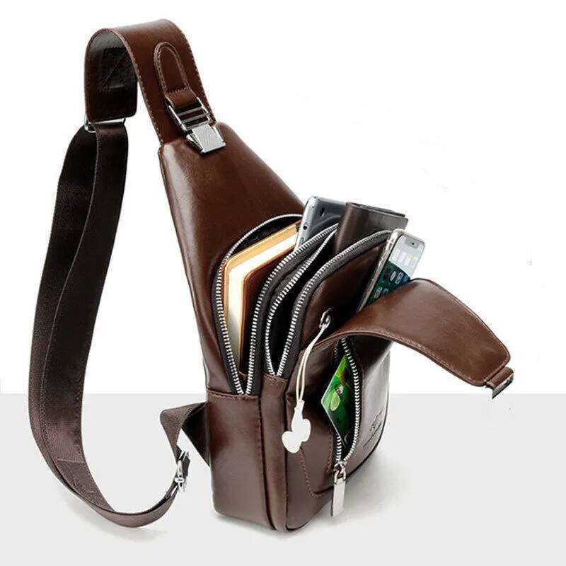 Design UBS Soft Leather Men Chest Anti Theft Mens Shoulder Casual Sports Travel Messenger Bags Man Business Bag Purses