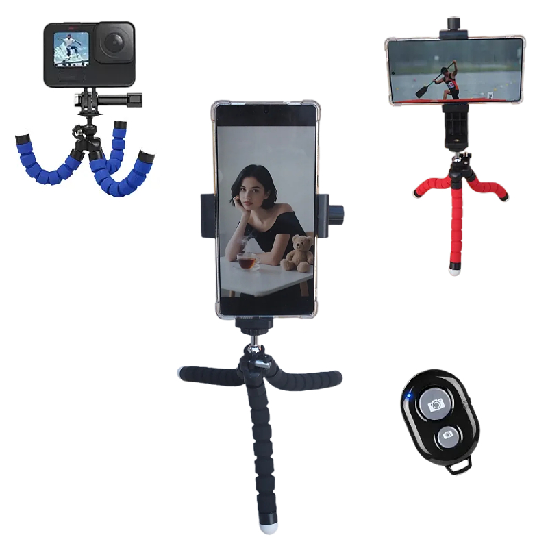 Mobile Phone Tripod Flexible Sponge Tablet Stand Holder with Rotating Clip and Wireless Remote For Smartphone Vlogging Travel Live Small Camera Recorder Shooting