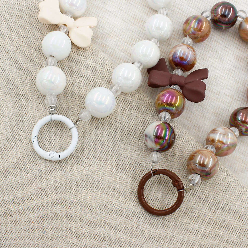 INS Korean Style Bowknot Chain Beaded Lanyard Phone Case Bag Pendant Handmade Keychain S260126