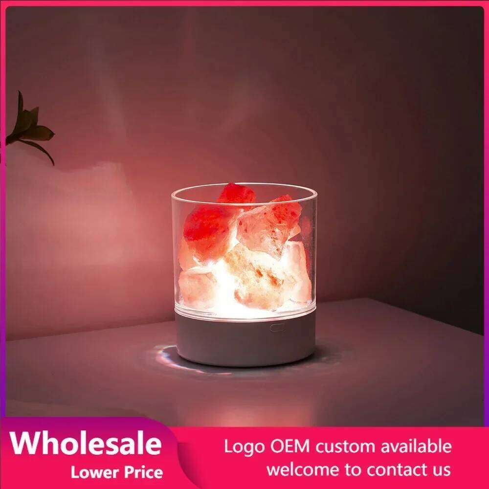 Natural Himalayan Crystal Anion Salt Warm Handcrafted Table Bedside Lamp Bedroom Night Light with Dimmer Switch Z260127