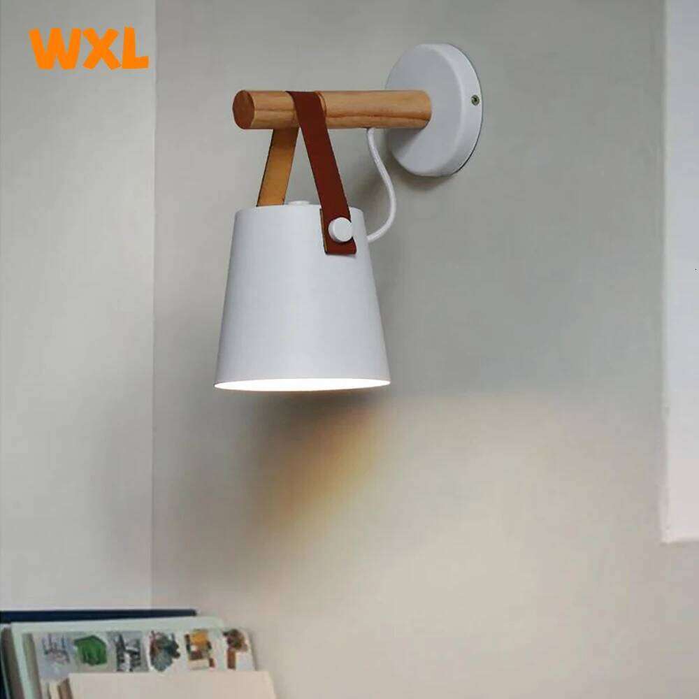 Modern LED Bedroom Bedside Living Room Nordic Belt Wooden Wall Lamp E27 110-240V Black White Z260127