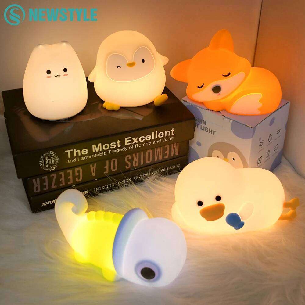 Penguin Silicone Night Light Soft Nursery Nightlight Dimmable LED Squishy Novelty Animal Bedside Lamp For Gifts Z260127