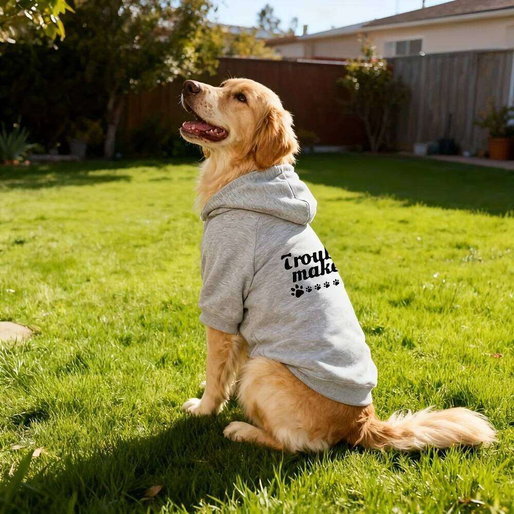 Trouble Maker Dog Hoodie Sweater - Black with White Paw Print Logo, Warm Winter & Cool Fall/Spring Jacket XJ260127