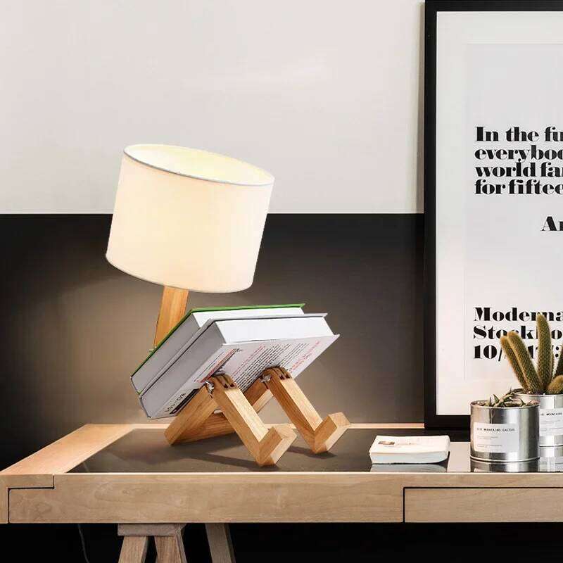 Adjusted Robot Shape Table E27 Wooden Fabric Bedroom Lamp Fold-able Desk Light for Living Study Room Drop Shipping Z260127