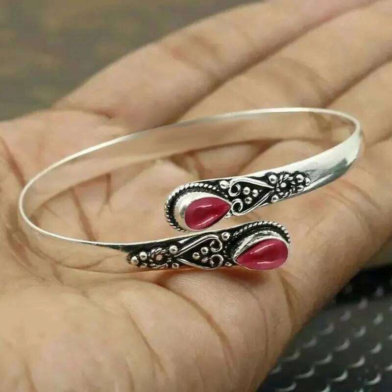 Vintage Ethnic Style Inlaid Imitation Natural Stone Elegant Open Adjustable Cuff Bracelet Women Men Party Jewelry XJ260127