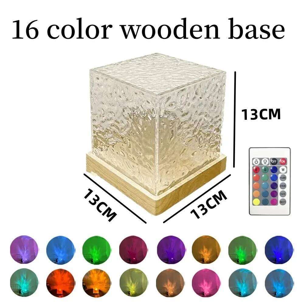 Dynamic Water Ripple Projector Night 3/16 Colors Flame Crystal Lamp for Living Room Study Bedroom Rotating Light Z260127