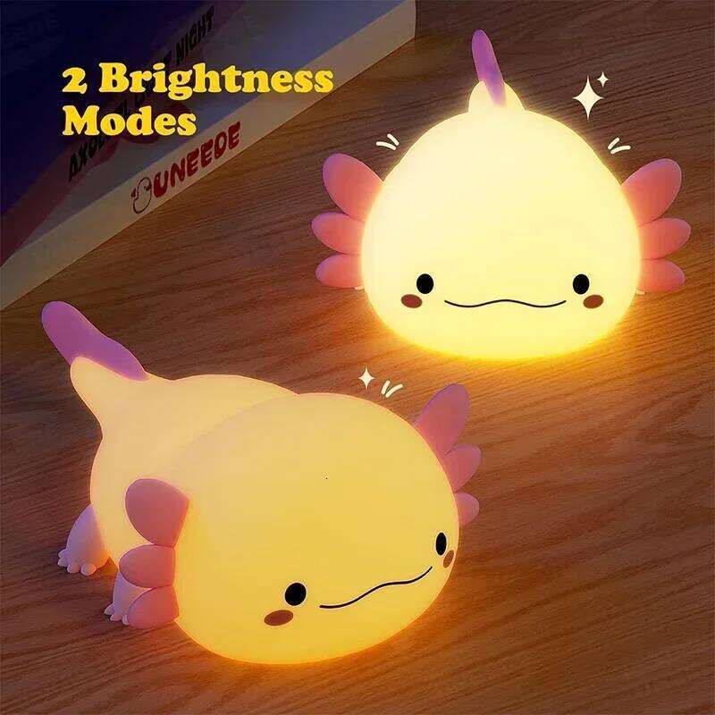 Cute Axolotl Night Light Silicone Nursery Sleeping Touch Control Nightlights USB Rechargeable Table Lamp for Baby Child Z260127