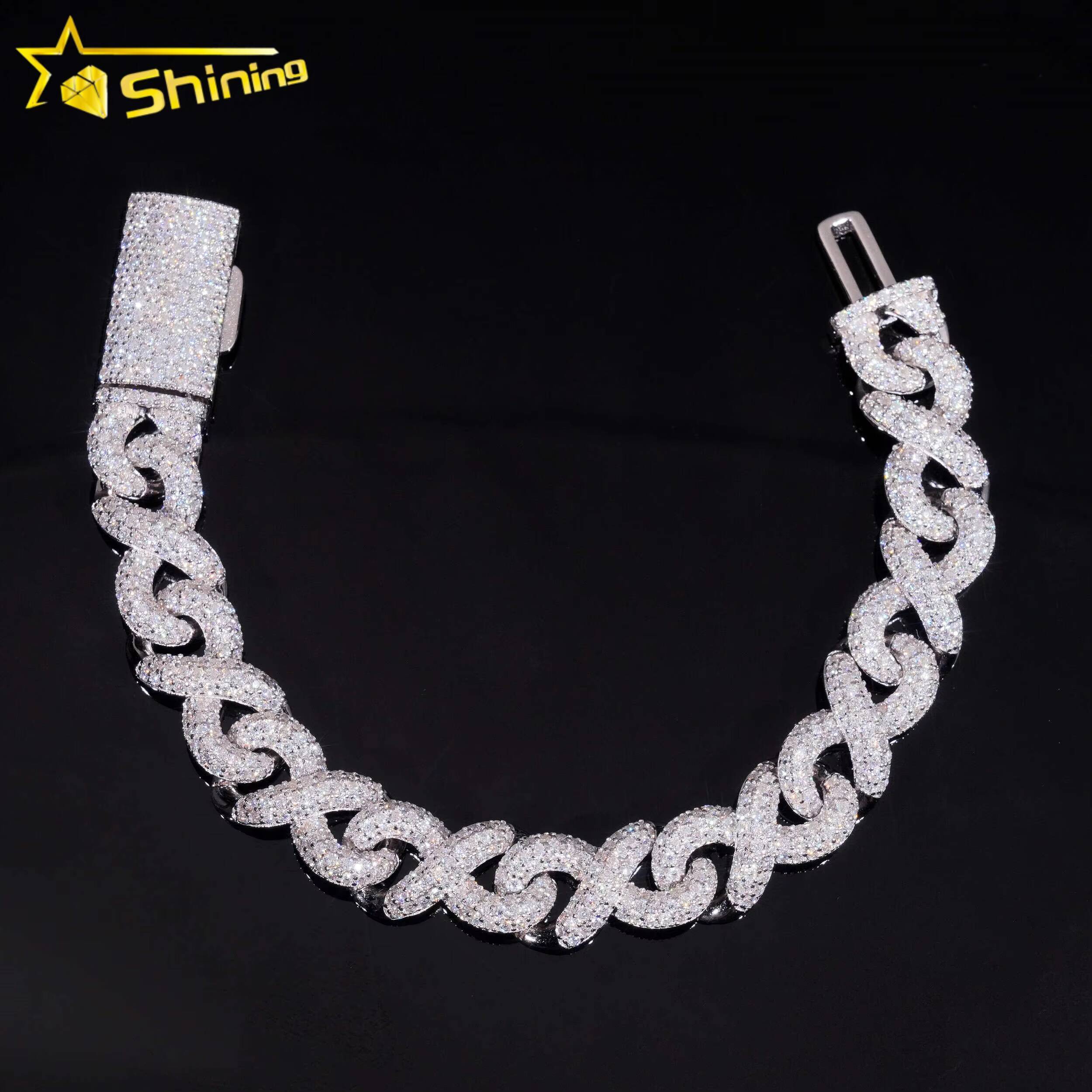 925 Sterling Silver Hip Hop Cuban Infinity Link Chain 13MM Width Iced Out Necklace VVS Moissanite Cuban Bracelet
