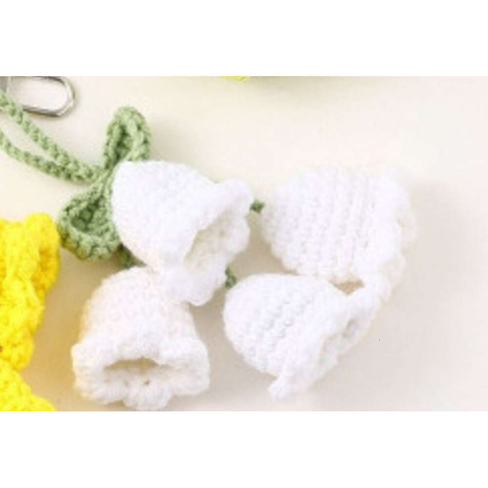 INS Korean Style Girl Pearl Chain Yarn Crochet Flower Keychain Bag Decoration Bell Orchid S260126