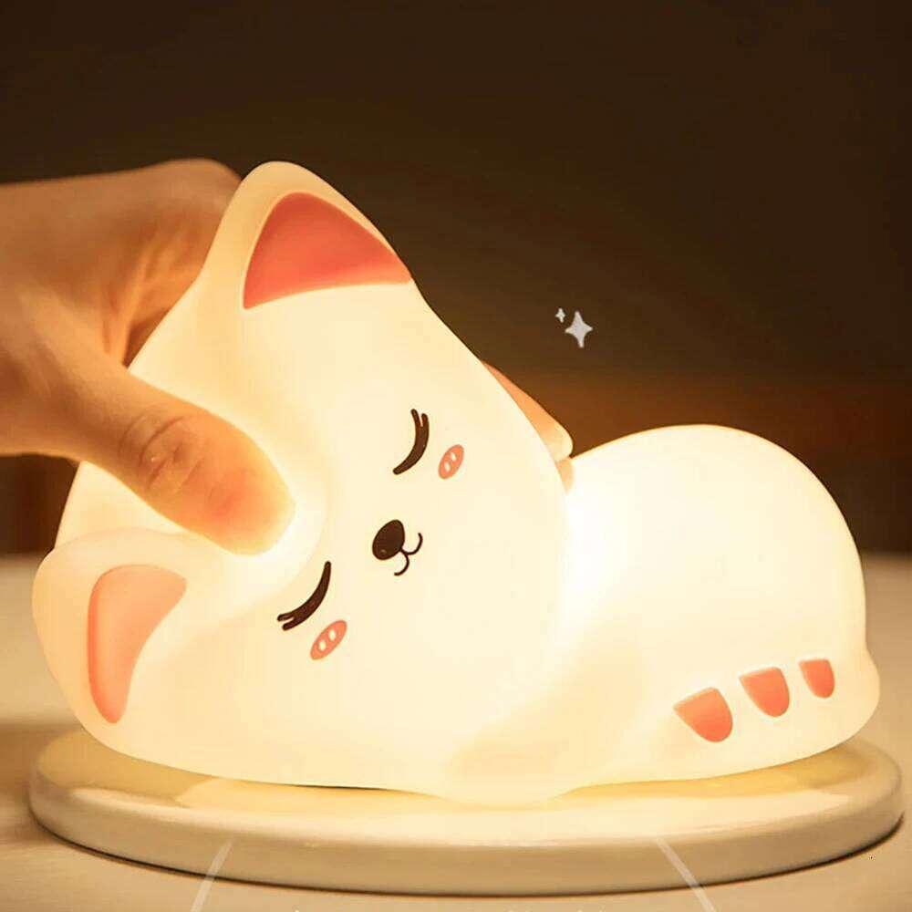 7 Colors Timer Kid Night Light Silicone Nightlight Baby Nursery Rechargeable Cute Cat Lamp For Birthday Gift Kawaii Kitten Decor Z260127