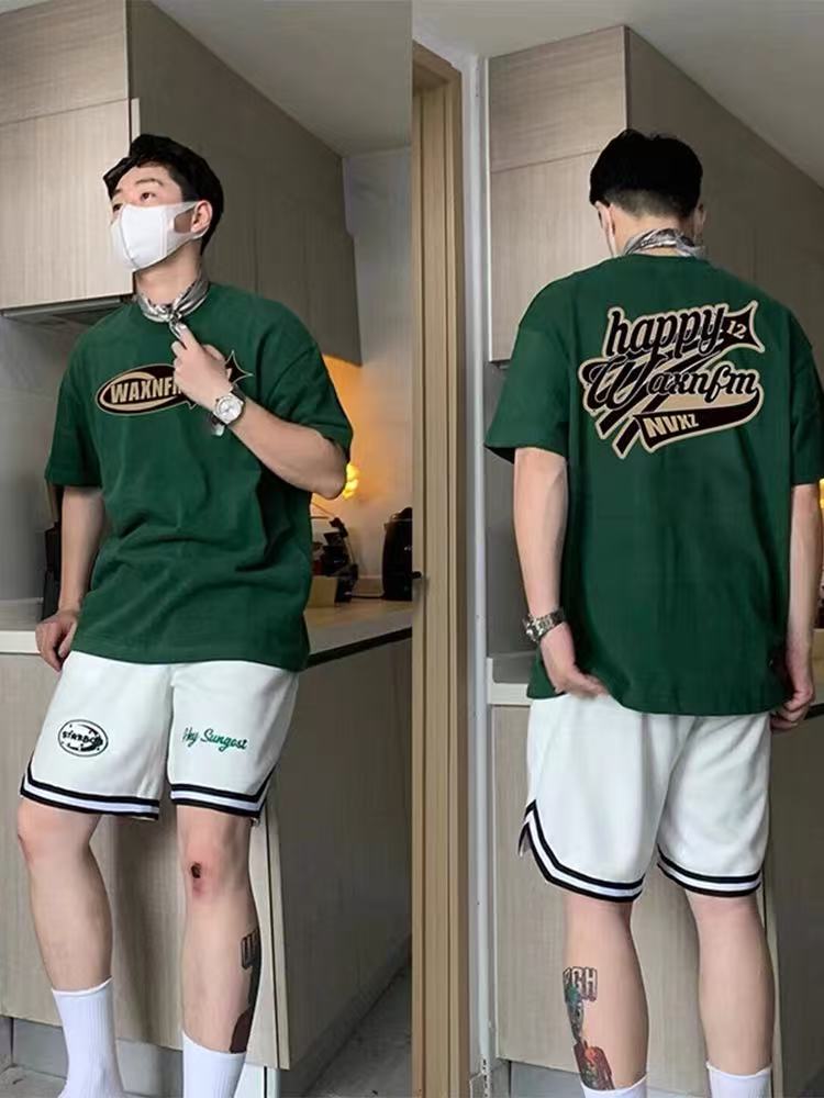 Men's summer letter-style short-sleeved printed trendy loose-fitting versatile clothing