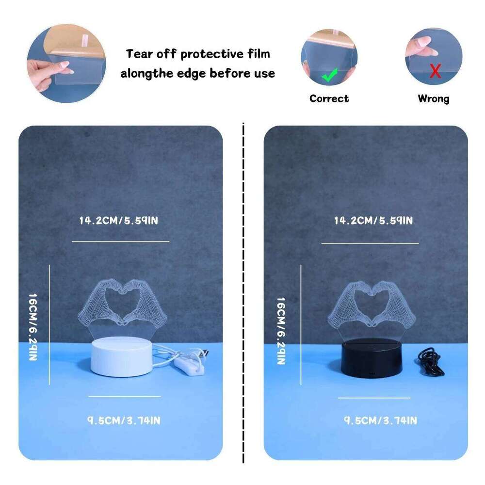 3D Two Hand Heart Night Home Desktop Christmas Decoration Fancy Lighting LED Room Birthday Gift Light Z260127