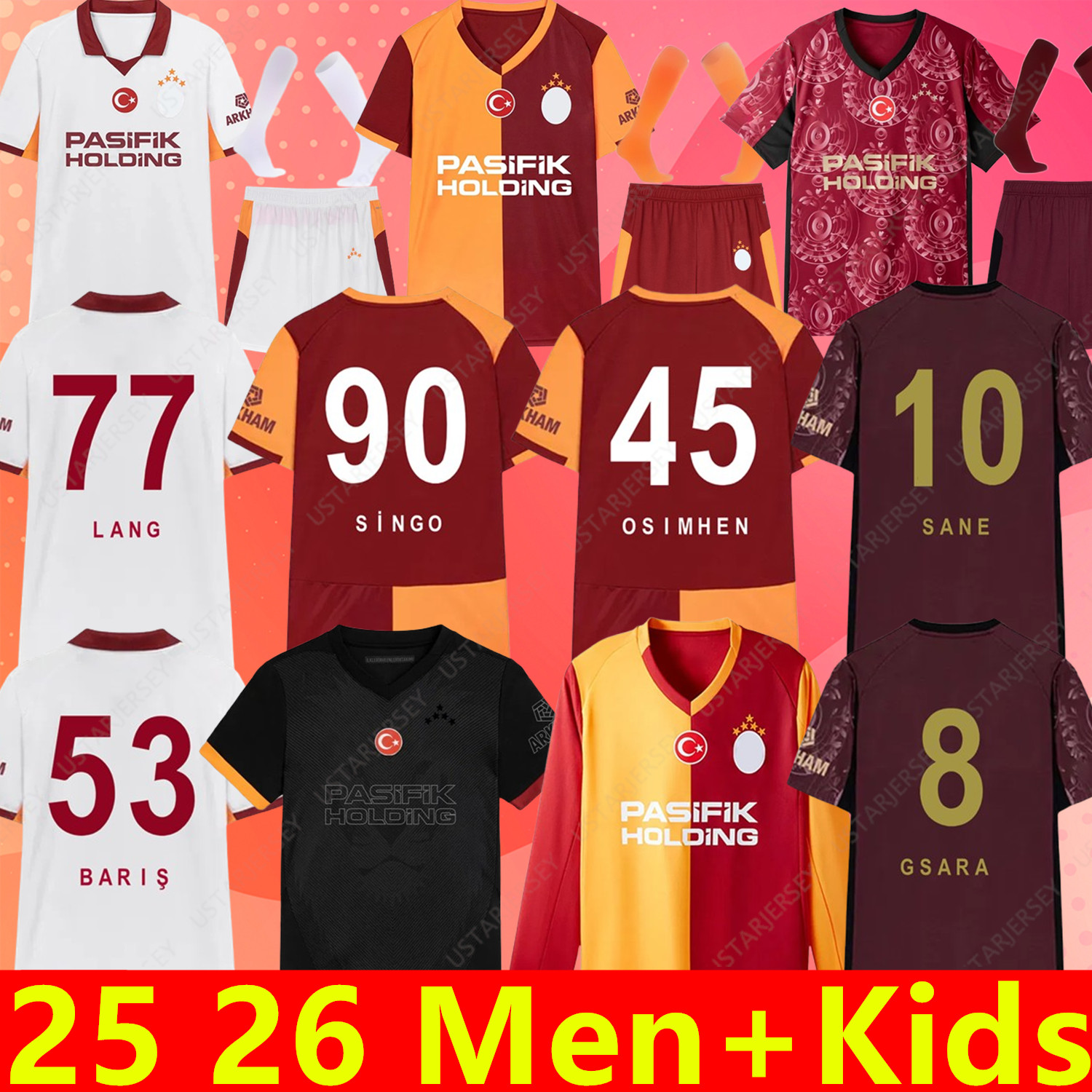 Galatasaray 25 26 Soccer Jerseys SINGO OSIMHEN LANG BARIS SANE ICARDI ZANIOLI BAKAMBU MERTENS 100th Anniversary 2025 2026 Football Jersey Men Kid Kit Football Shirt