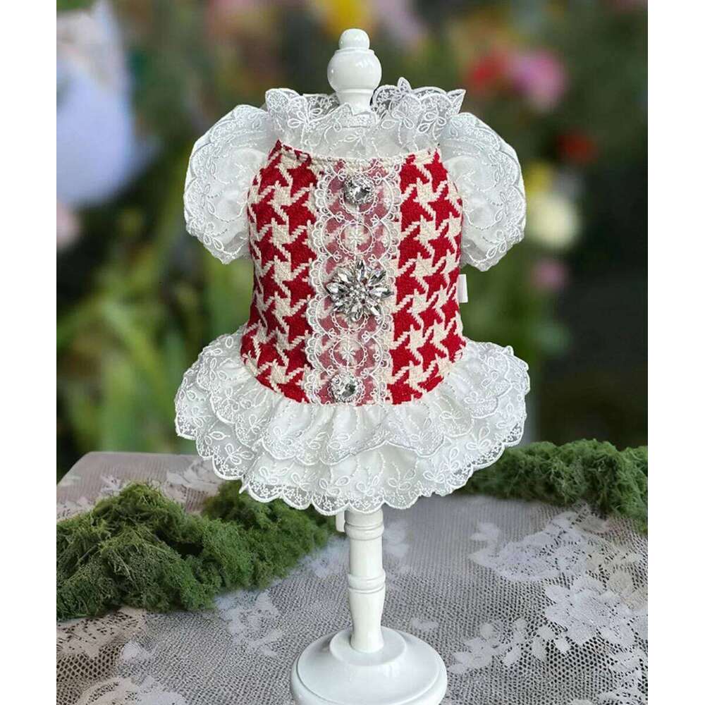 Classic Red Checkered Wool Design Pet - Luxurious Dog Lace Winter Dress
