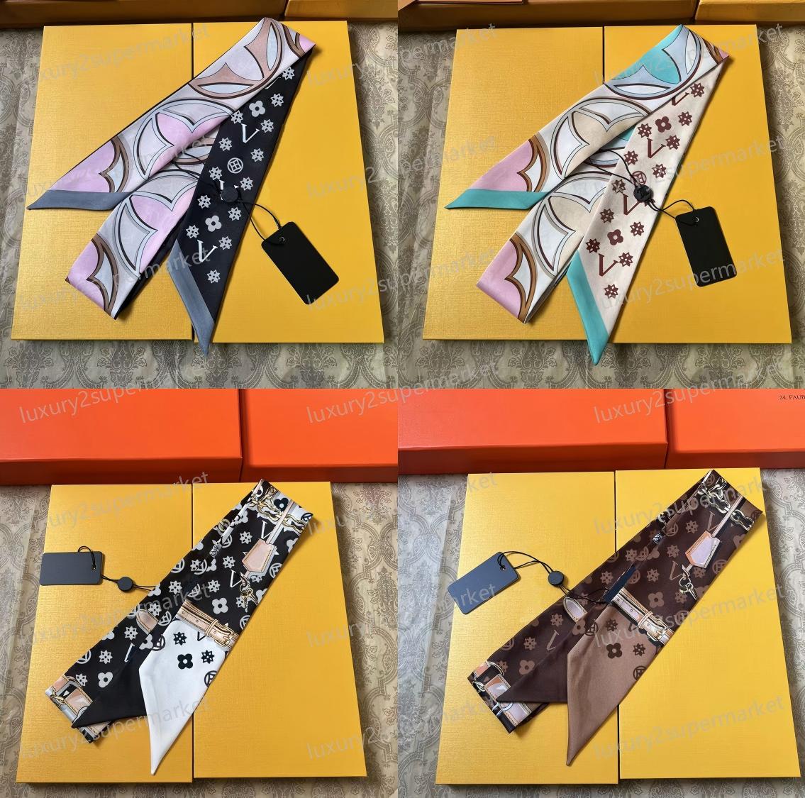 Designer Letters Print Silk Scarf Twilly Headband for Women Hairband Bandeau Long Handle Bag Scarves Paris Shoulder Tote Luggage Ribbon Head Wraps