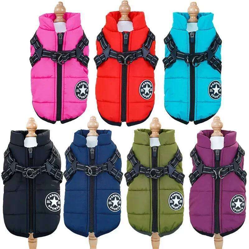 Pet Winter Cat Waterproof Coat Zipper Dog Jacket with Reflective Harness for Smal Medium Large Dogs XJ260127