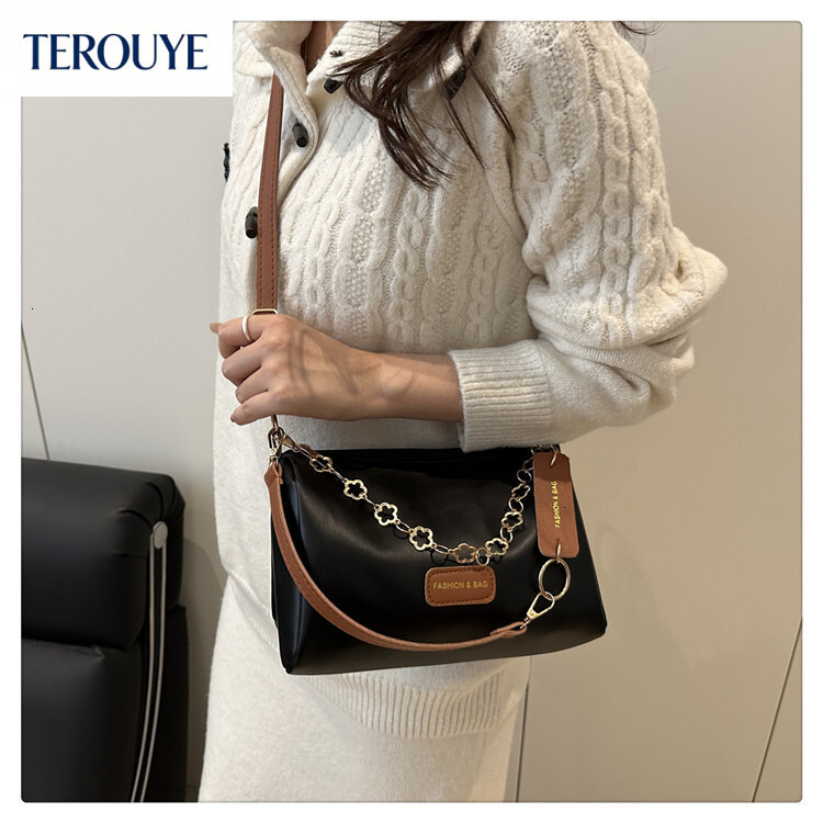 TEROUYE Autumn and winter new fashion trend women's shoulder bag, Korean style niche chain handbag, retro elegant style luxury