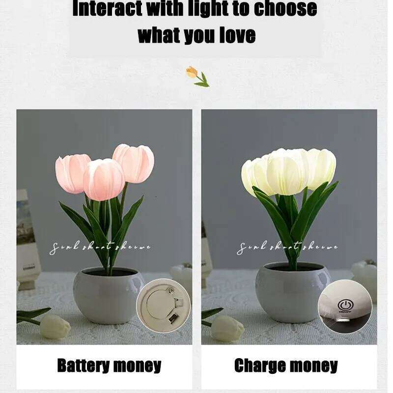 Tulip Table LED Lamp Simulation Flower Bouquet Bedroom Bedside Romantic Atmosphere Birthday Gift Home Decoration Z260127