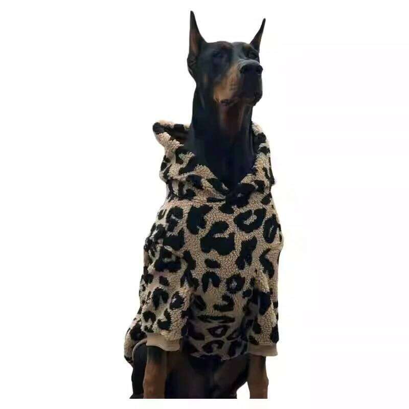 Fashion Leopard Hoodie Media Large Warm Fleece Dog Jacket Doberman Coats For Big Dogs ropa para perro